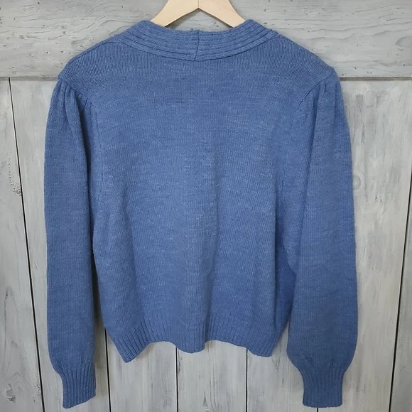 ASOS Design V-Neck Cardigan Puff Sleeve Blue UK 16 | US 12 NEW NWT - Picture 4 of 15